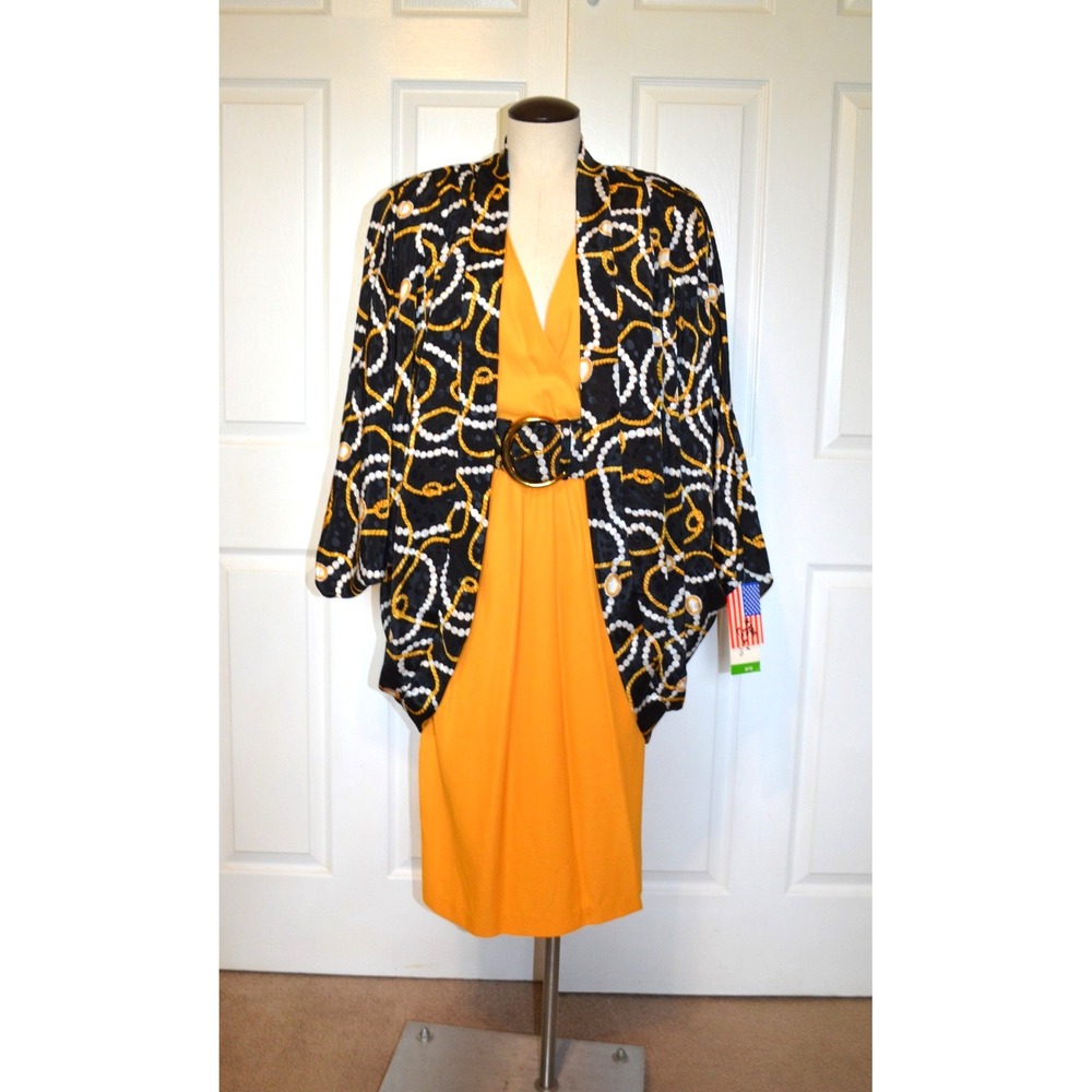 Vtg D'Albert 2-Pc Yellow Dress & Jacket Set (new) w/ Dolman Sleeves Womens 10